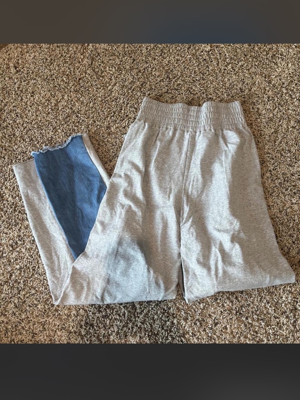 Denim sweatpants, Women's Two-Tone Gray & Blue Hybrid Jeans - Picture 2 of 3